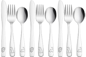 AUAUY 9 st rostfritt stål bestickset, silver dinosaurie design bestickset