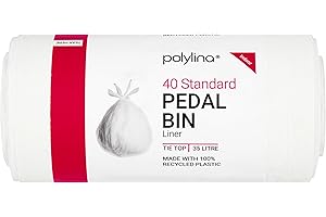 Polylina - Pedal Bin Liners, 35 Litre, 40 Tie Top White Bin Bags, Recyled Plastic, Kitchen Waste & Large Indoor Bins