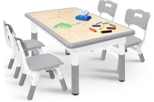 Kuro-sagol Kindertisch mit Stühlen Set verstellbare Höhe kindersitzgruppe für Kindergarten und Kinderzimmer spielerisches Zeichnen und Malen einfache Reinigung ab 2 Jahren, Grau sitzgruppe Kinder
