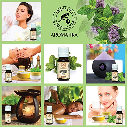 Pfefferminzöl 100 % naturreines ätherisches 10ml 0,33 oz, Minzöl, Reine & Natürliche Pfefferminz Öl – Mentha Peperita, Indian- für guten Schlaf /Stressabbau / Beauty /Baden /Körperpflege/ Wellness /Schönheit /Aromatherapie /Entspannung /Massage/ SPA / Aroma diffuser / Duftlampe / Zimmer auffrischen / Kosmetik /Kosmetikanreicherung / Aromatherapeutische / Unverdünntes /Therapeutische, Alternative medizin; Glasflasche, von AROMATIKA - 2