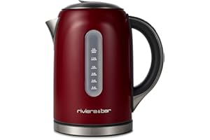 RIVIERA & BAR riviera&bar, Bouilloire Inox TR 1,5L Rouge, Puissance 2200W, Température Réglable 50,100°C, Écran LCD, Maintien au Chaud, Sécurité Anti,Surchauffe, Design Élégant, BBT577