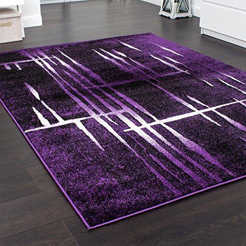 Designer Teppich Modern Trendiger Kurzflor Teppich in Lila Schwarz Creme Meliert, Grösse:160×220 cm - 2