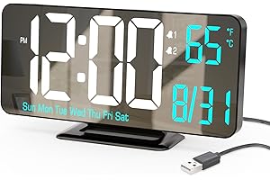 KOSUMOSU Digitaler Wecker, 17 cm, schwarz, für Schlafzimmer, Dual-Alarm, Datum, Sekunde, Wochentag, 12/24 Stunden, Dimmen, Temperatur, Computeruhr, LED-Uhr…