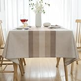 Rectangular Linen Tablecloth 200 x 140 Stripes Tablecloths Beige Modern Washable Outdoor Table Anti-Stain Rustic Protector Di