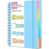 ihaspoko A5 Notebook with Dividers - 100GSM Non-Bleed Paper, 300 Pages, PVC Hardcover, Spiral Project Notebook for School, Of