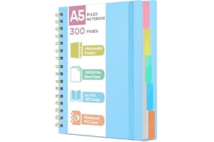 ihaspoko Taccuino A5 con Separatori - Carta 100g/m² Anti-Trasparenza, 300 Pagine, Copertina Rigida in PVC, Rilegatura a Spirale per Scuola, Ufficio e Regali