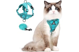 SKMEDITEC Cat Harness and Leash Set, Upgraded Escape Proof Adjustable Vest with Lead for Large Cat Small Dog Puppy Outdoor Walking, Soft Breathable Mesh Jacket with Reflective Strips for Dark Night L Green