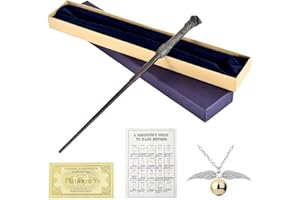 Lotvic Zauberstab HPotter, Luxus Zauberstab mit Stahlkern, 37CM Elderstab Harry aus Stahlkern und Harz mit Zauberspruch-Karte, Halskette und Stationsticket, Zauberstäbe HPotter für Spielzeug Cosplay
