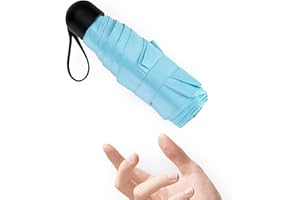 Chakipee Mini Paraguas plegable para el sol, Paraguas de Pequeño Viaje Portátil 6 Varillas con Puesto de Paraguas y 260T Negro Revestimiento, 99% de protección UV Compacto Paraguas