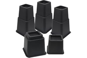 MYMULIKE Bed Risers 8inch, Adjustable Heavy Duty Furniture Risers, Up to 6000 Lbs, Stackable Bed Lifts Blocks for Sofas Couch Desk Table Bookshelf and Bunk Bedpost （Black 8 inch, 4 Pack）