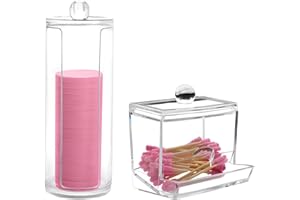 CAILIYA Cajita de Almacenaje de para Bastoncillos de Algodón,Organizador Maquillaje,Elegante Organizador de Baño de Plástico,para Bastoncillos y Bolas de Algodón, Transparente(2 pcs)