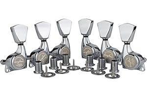 Guyker 6Pcs Guitar Locking Tuners (3L + 3R Handed) – 1:21 Lock String Sealed Tuning Key Pegs Machine Heads with Keystone Knob Replacement for LP, SG, TL Style Electric or Acoustic Guitars – Chrome