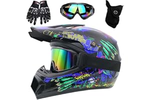 GDAONUDK DOT Certified Full Face Dirt Bike Helmet for Kids Youth Adults Motocross Helmet with Mask Goggles Gloves Set(Blue claw,XL (58-59cm))