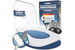 Heimfleiss® Toilettendeckel mit Absenkautomatik Eckig + Montageset | Duroplast WC Sitz Eckig mit Softclose Funktion | Premium Klobrille mit Absenkautomatik Weiß | Toilettensitz Klodeckel Klositz