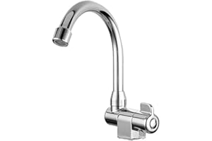 AUTUUCKEE Folding Kitchen Tap, 360 Rotation Spout Turning RV Caravan Camper Faucet Cold Water Sink Mixer Faucet Copper 1/2 GB Thread Silver Faucet