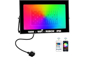 T-SUNUS Smart RGB LED Flood Lights Outdoor 100W, WiFi Floodlight APP Control Remote Control, Timing, RGBCW Lighting, IP66 Waterproof, Colour Changing Security Lights for Birthdays Party Stage Garden