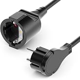 deleyCON 2 m Power Extension Cable with Flat Plug Contact Protection Line Power Extension 3680W Home Office Multimedia Black