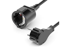 deleyCON 2m Cable Alargador Cable de Alimentación con Enchufe Plano Protección de Contacto Cable de Alimentación de 3680W Hogar Oficina Multimedia Negro