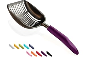 WePet Katzenstreuschaufel, Aluminium-Siebschaufel, Metall Schaufel für Katzen, Tiefe Schaufel mit diagonalen, Langer Griff, Kitten-KOT-Hebeschaufel für Katzenklo, Größe L, Violettem Griff