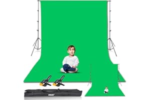 EMART 2.6m×3m Kit de Sistema de Telón de Fotográfico Ajustable con Telón de Fondo Verde con 2 Clips y Bolsa de Transporte para Estudio de Fotografía, Retrato, Producto y Vídeo