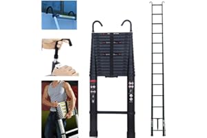 RIGOGO Échelle Télescopique en Aluminium da 6,2 m avec 2 Crochets, Échelle Extensible Échelle Multifonction, Antidérapante, Facile à Utiliser, Charge maximale : 150 kg