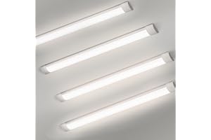 Glirowy 4 Pack 4FT LED Batten Light Low Profile Wall Ceiling Surface Mounted Fitting, IP20 40W Slim Wide Tube Lighting for Home/Office/Shop/Warehouse, Daylight White 4000K