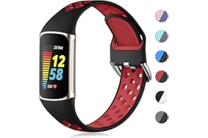 CeMiKa Sport Silicone Strap Compatible with Fitbit Charge 5 Strap/Fitbit Charge 6 Strap, Waterproof Soft Adjustable Breathable Sport Bands for Charge 5 Strap/Charge 6 Strap, Small Large