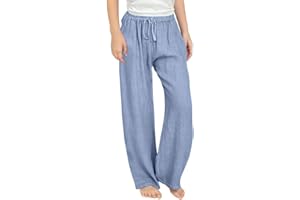 Guqmjde Girls' Linen Trousers, Plain Summer Trousers, Leisure Summer Trousers, Breathable Trousers, Comfortable Sports Trousers, Elastic Waist, Casual Trousers, Loose Outdoor Trousers, Children's