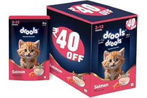 Drools Kitten Wet Mousse 80g Pack of 5, 400g | Salmon Flavour | Rich in Protein | Promotes Hydration & Easy to Digest | No Artificial Flavours | Packed with Essential Vitamins & Antioxidants