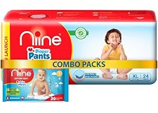 Niine Combo of Baby Diaper Pants Extra Large(XL) Size (12-17KG) 24 Pants and 20 Biodegradable Baby Wipes