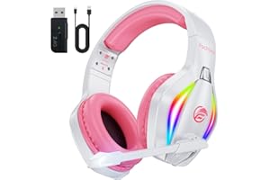 Fachixy FC-100 Casque de jeu sans fil pour PS5, PS4, PC – Casque de jeu avec audio sans perte et autonomie de 50 heures – Casque de jeu avec microphone pour Mac, ordinateur portable, Switch et mobile