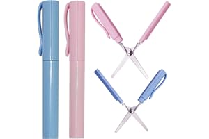 FULETOOYE 2 Pcs Pen Shape Scissors, Small Portable Scissors Paper Scissor Creative Safe Folding Scissors DIY Handmade Craft Supplies for Childrens Safe Cutting Scissors for Office School