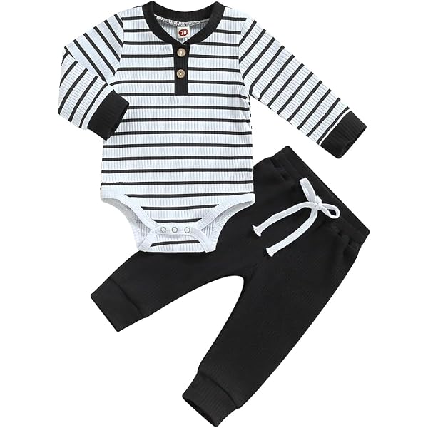 Completini Neonato In Cotone A Righe - Top Maniche Lunghe + Pantalone, Tutina 2 Pezzi Per Bambini E Bambine 9-48 Mesi