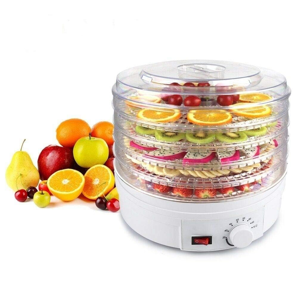 ZAEGO Food Dehydrator Stackable Trays for Healthy Snacks, Fruit, Vegetables, Meat, Fish, Jerky Maker Multiple Use, Multifunction Kichen Dehydrator Machine with 5 Stackable Trays.-(white)