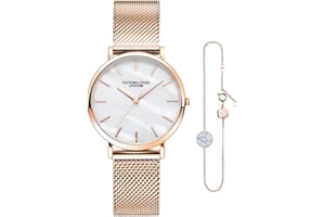 VICTORIA HYDE Femmes Quartz Montre Et Bracelet Set Bande de Maille d'acier Inoxydable/Bracelet en Cuir
