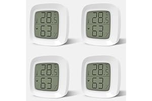 ESTVIIG Mini termometro LCD igrometro interno, 4 pezzi, termometro digitale da stanza, temperatura e misuratore di umidità da posizionare o da parete con indicatore di clima della stanza