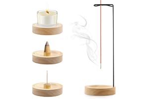 YEWSEAS Porta Incenso per Bastoncini 2 in 1 con Base in Legno Fatto a Mano, Design Moderno con Bobina a Cono e Bruciatore di Incenso a 9 Fori, Perfetto per Casa, Ufficio, Meditazione e Yoga
