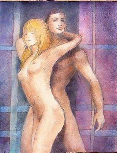 Originale Erotik Malerei, Aquarell und Bleistift erotische Zeichnung 'Liebespaar 5' Unikat
