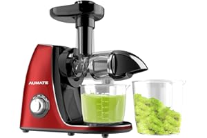 AUMATE Slow Juicer Entsafter, Gemüse und Obst Testsieger Profi Entsafter, Kaltpress-mit Ruhiger Motor, Umkehrfunktion, Reinigungsbürste, Material der Saftmaschine-BPA Frei (150 Watt/rot)