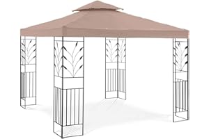 Uniprodo Garden Pavilion Outdoor Metal Gazebo Pergola Party Tent Vine Motif 3x3m Beige UNI_PERGOLA_3X3T_U (Powder-Coated Iron, Polyester 180 g/m2, UV Protection)