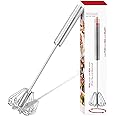 Qukaka Hand mixer egg beater,stainless steel semi automatic whisk,egg spinner,wisking tool,whipped cream dispenser,easy whisks for cooking,Beating&Stirring(12in)