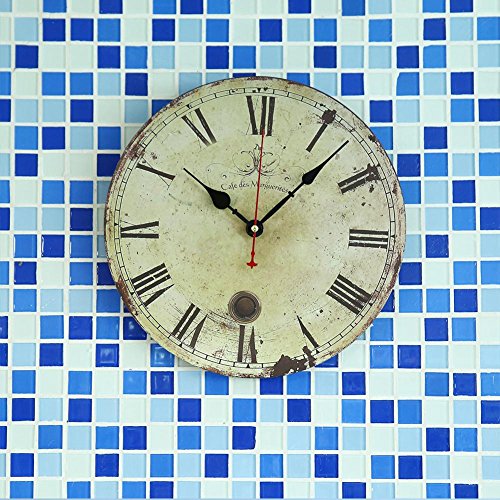 SOLEDI Wanduhr Vintage römische Zahl verrostetes Metall Aussehen Französisch Land toskanischer Stil Holz - 4