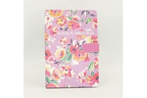 SIXSTORE Carnet d'adresses et d'anniversaire format A5 en tissu satiné motif floral fermeture magnétique (21 x 15 cm)
