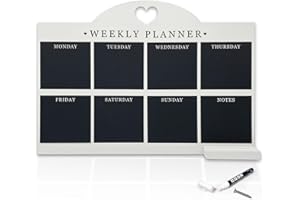 EMPIRE TRADING & COMMERCE Empire Weekly Planner and Menu Board for Kitchen, Work Planner Blackboard, Wall Mounted Daily Planner with Pen, to Do List, Dry Erase Meal Planner with White Cloth for Office & Home (Standard, White)