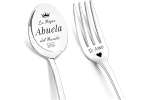LIHIQIYA Regalo Cumpleaños para Abuela, Cucharas de Café con Grabado, Tenedores de Acero Inoxidable con Grabado, Regalo Abuela Dia de la Madre, Regalo para Abuela Original, Regalos para Abuelas