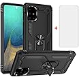 Phone Case for Samsung Galaxy A71 and Tempered Glass Screen Protector Cover With Stand Ring Holder Kickstand Accessories Heavy Duty Rugged Protective Shockproof Hard Bumper SM-A715F 71A A 71 Black