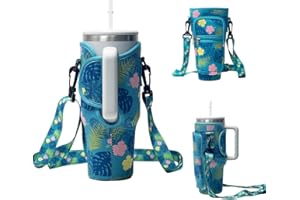 MSLSOZ Torba na kubek Stanley, niebieska dżungla, jednolity wzór, wyposażona w regulowany pasek crossbody, kieszeń na telefon, odpowiednia do dojazdów do pracy i podróży