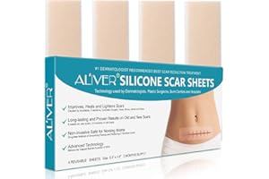 QILEBI Silicone Scar Sheets, Professional for Scars Caused by C-Section, Surgery, Burn, Keloid, Acne, and More, Drug-Free, Soft Silicone Scar Strips, Scar Removal 5.9"×1.6", 4 Sheets (2 Month Supply)