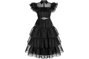 frovi Déguisement Mercredi Addams Enfant | La Famille Wednesday Addams Pour Fille | Mercredi Addams Jupe Longue Pour Les Cadeaux Marchandise Cosplay Pour Les Décorations Fête