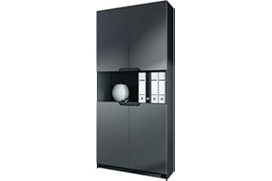Vladon Armario Oficina Logan V2, Mueble Archivador con 5 Compartimentos y 4 Puertas, Negro Mate/Grafito Satinado (82 x 184 x 37 cm)